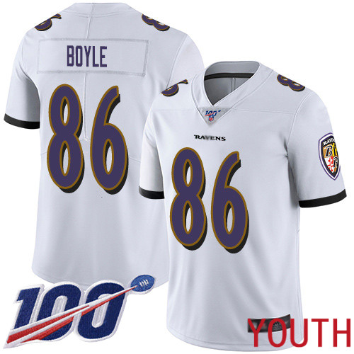 Baltimore Ravens Limited White Youth Nick Boyle Road Jersey NFL Football #86 100th Season Vapor Untouchable->nfl t-shirts->Sports Accessory